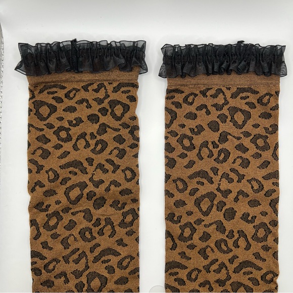 Women's Ruffle Trim Knit Leopard Print Anklet Socks - A New Day™ Brown/Black - Picture 3 of 6